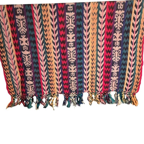 Vintage Colorful Boho Mayan Shawl Hand Loomed Guatemalan Wrap Scarf Perraje Folk - Picture 3 of 4